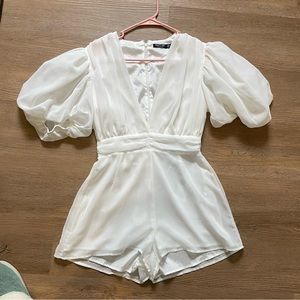Nasty Gal Deep V white romper